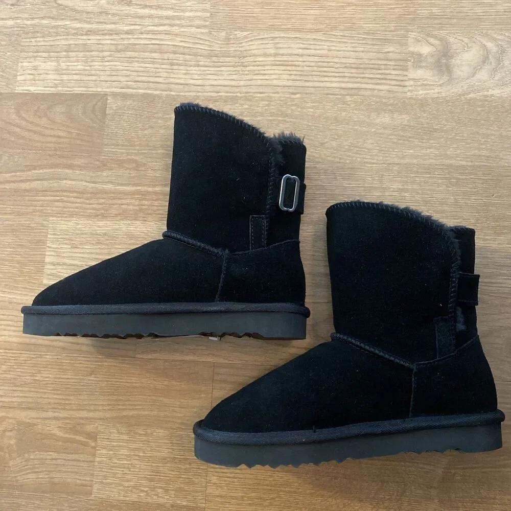 Style & Co Teenyy Suede Winter Booties Black Faux Fur Lined Boots Size 5 NEW